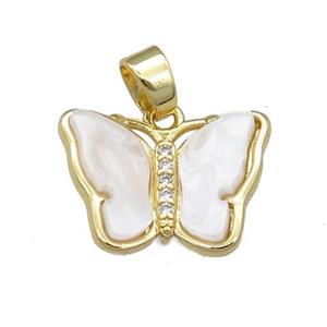 white pearlized Resin Butterfly Pendant, gold plated, approx 13-18mm