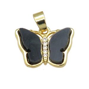 black Resin Butterfly Pendant, gold plated, approx 13-18mm