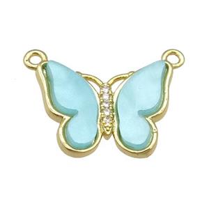 teal Resin Butterfly Pendant with 2loops, gold plated, approx 15-20mm