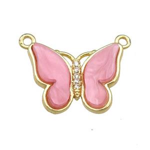 pink Resin Butterfly Pendant with 2loops, gold plated, approx 15-20mm