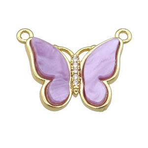 lavender Resin Butterfly Pendant with 2loops, gold plated, approx 15-20mm