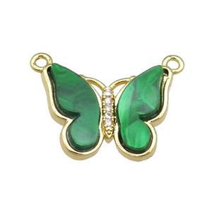 green Resin Butterfly Pendant with 2loops, gold plated, approx 15-20mm