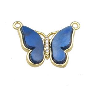 blue Resin Butterfly Pendant with 2loops, gold plated, approx 15-20mm