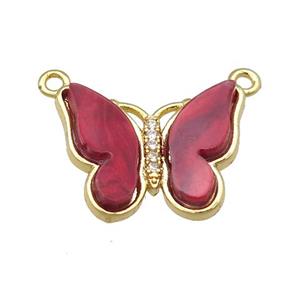 red Resin Butterfly Pendant with 2loops, gold plated, approx 15-20mm
