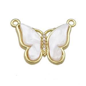 white pearlized Resin Butterfly Pendant with 2loops, gold plated, approx 15-20mm