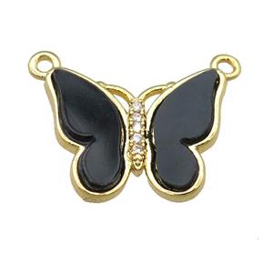 black Resin Butterfly Pendant with 2loops, gold plated, approx 15-20mm