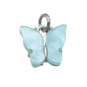 blue Resin Butterfly Pendant, platinum plated, approx 8-11mm