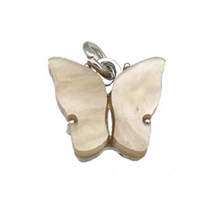 brown Resin Butterfly Pendant, platinum plated, approx 8-11mm
