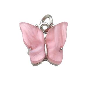 pink Resin Butterfly Pendant, platinum plated, approx 8-11mm
