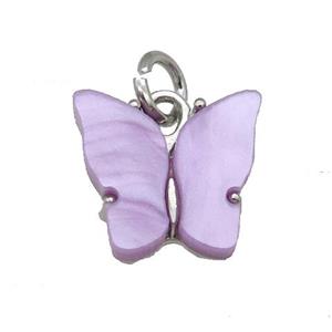 lavender Resin Butterfly Pendant, platinum plated, approx 8-11mm