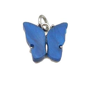 blue Resin Butterfly Pendant, platinum plated, approx 8-11mm