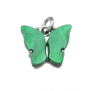 green Resin Butterfly Pendant, platinum plated, approx 8-11mm