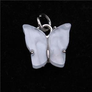 white pearlized Resin Butterfly Pendant, platinum plated, approx 8-11mm