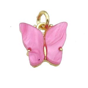 pink Resin Butterfly Pendant, gold plated, approx 8-11mm