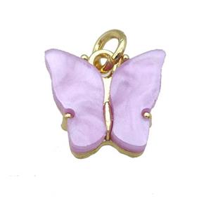 lavender Resin Butterfly Pendant, gold plated, approx 8-11mm