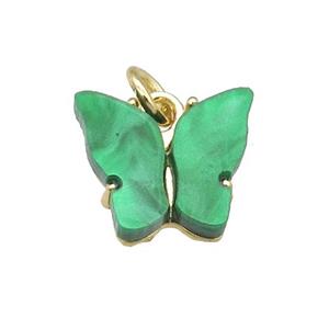 green Resin Butterfly Pendant, gold plated, approx 8-11mm