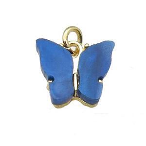 blue Resin Butterfly Pendant, gold plated, approx 8-11mm
