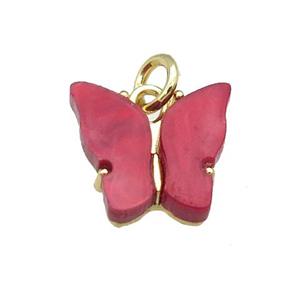 red Resin Butterfly Pendant, gold plated, approx 8-11mm
