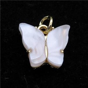 white pearlized Resin Butterfly Pendant, gold plated, approx 8-11mm