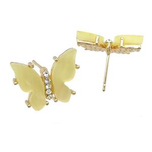 yellow Resin Butterfly Stud Earrings, gold plated, approx 11-15mm