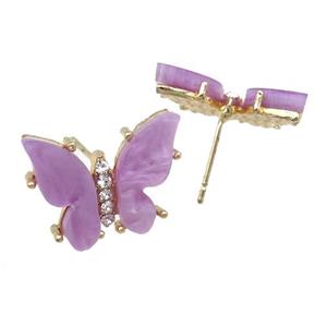 lavender Resin Butterfly Stud Earrings, gold plated, approx 11-15mm