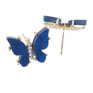 blue Resin Butterfly Stud Earrings, gold plated, approx 11-15mm