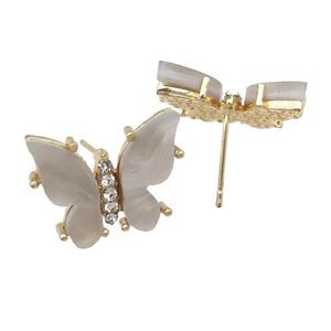 gray Resin Butterfly Stud Earrings, gold plated, approx 11-15mm