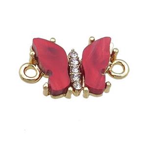 red Resin Butterfly Connector, gold plated, approx 11-15mm