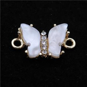 white pearlized Resin Butterfly Connector, gold plated, approx 11-15mm