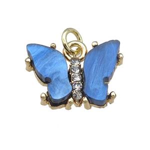 blue Resin Butterfly Pendant, gold plated, approx 11-15mm