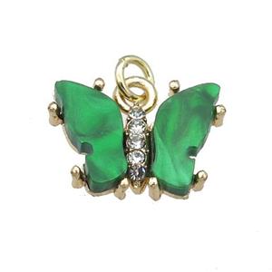 green Resin Butterfly Pendant, gold plated, approx 11-15mm