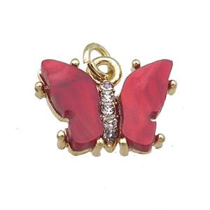 red Resin Butterfly Pendant, gold plated, approx 11-15mm