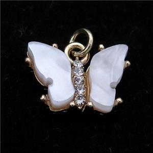 white pearlized Resin Butterfly Pendant, gold plated, approx 11-15mm