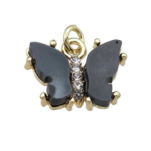 black Resin Butterfly Pendant, gold plated, approx 11-15mm