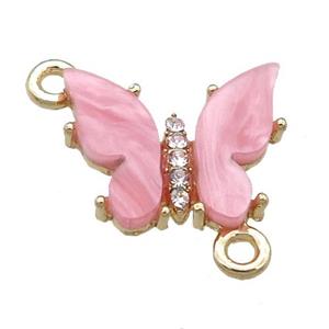 pink Resin Butterfly Connector, gold plated, approx 15-18mm
