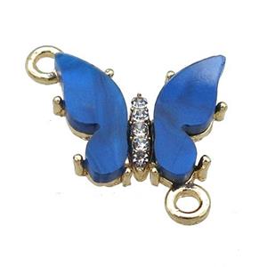 blue Resin Butterfly Connector, gold plated, approx 15-18mm