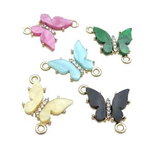 Resin Butterfly Connector pave zircon, gold plated, mixed, approx 15-18mm