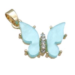 teal Resin Butterfly Pendant, gold plated, approx 15-18mm