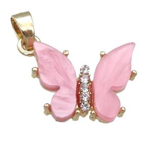 pink Resin Butterfly Pendant, gold plated, approx 15-18mm