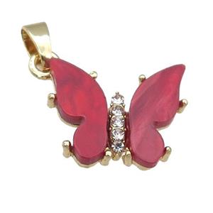 red Resin Butterfly Pendant, gold plated, approx 15-18mm