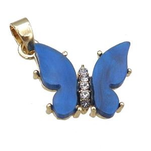 blue Resin Butterfly Pendant, gold plated, approx 15-18mm