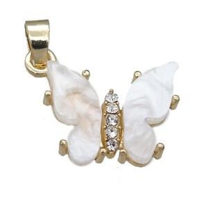 white pearlized Resin Butterfly Pendant, gold plated, approx 15-18mm