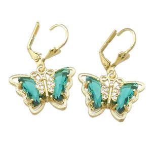 peacockgreen Crystal Glass Butterfly Latchback Earring, gold plated, approx 15-22mm
