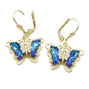 dp.blue Crystal Glass Butterfly Latchback Earring, gold plated, approx 15-22mm