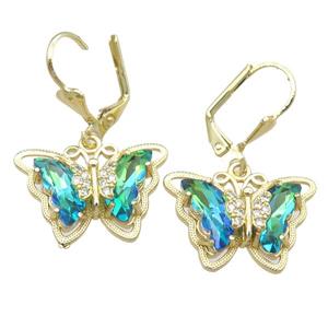 Crystal Glass Butterfly Latchback Earring, gold plated, approx 15-22mm