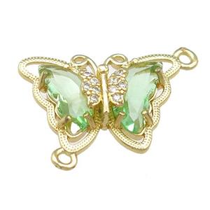 lt.green Crystal Glass Butterfly Connector, gold plated, approx 15-22mm