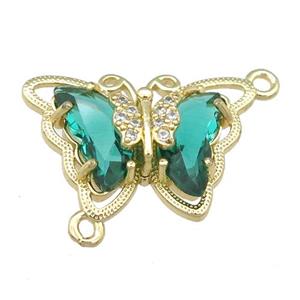 green Crystal Glass Butterfly Connector, gold plated, approx 15-22mm
