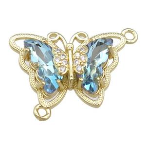 lt.blue Crystal Glass Butterfly Connector, gold plated, approx 15-22mm