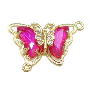 hotpink Crystal Glass Butterfly Connector, gold plated, approx 15-22mm