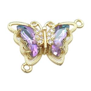 lavender Crystal Glass Butterfly Connector, gold plated, approx 15-22mm